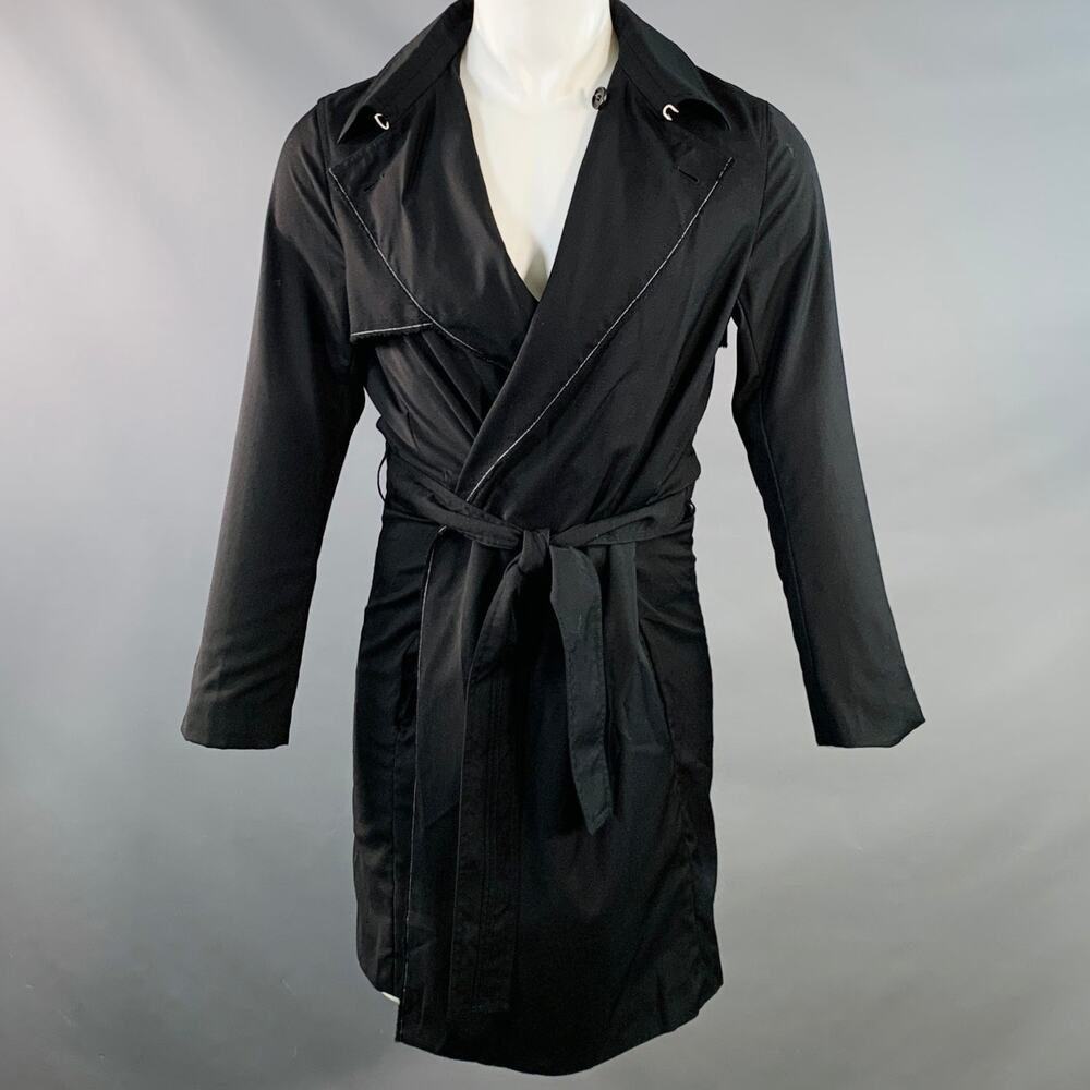 DIOR HOMME Size 34 Black Grey Contrast Trim Virgin Wool Belted Coat